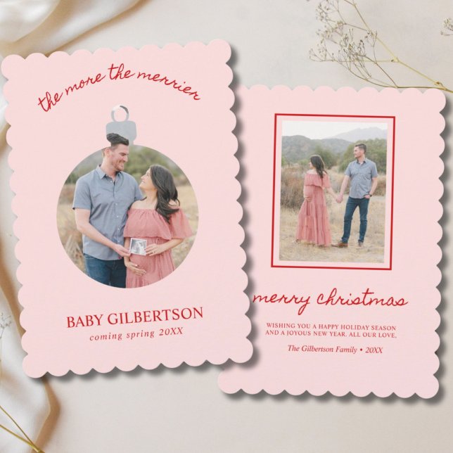 Bebé Rosa y Rojo en Camino Navidad Embarazo (Pink & Red Baby on the Way Pregnancy Christmas Holiday Card
)