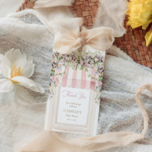 Bebé rosado en Bloom Baby Shower Gracias etiqueta