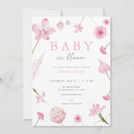 Bebé rosado en la invitación de Baby Shower en flo