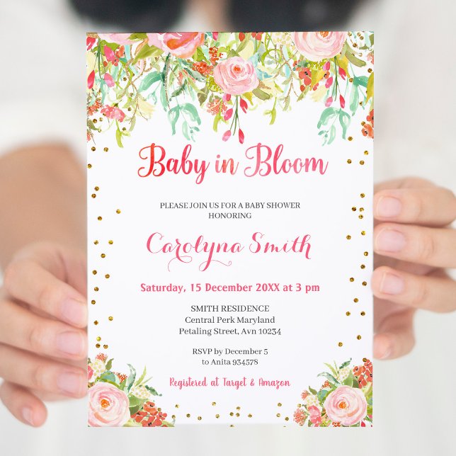 Bebé rosado y dorado en la invitación de Baby Show (Subido por el creador)