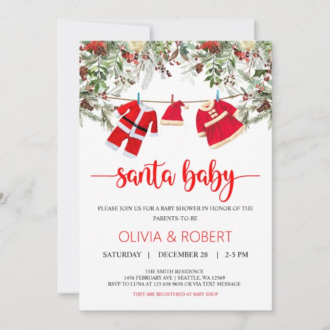 Bebé Santa Ducha, Invitación a la Ducha de Bebé de (Anverso)