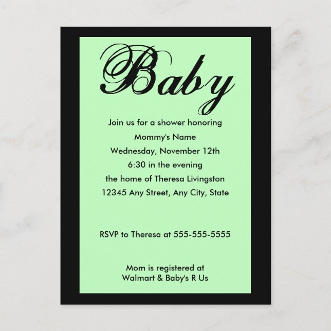 Bebé Script Baby Shower Invitación Verde (Anverso)