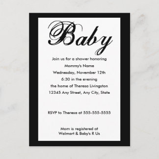 Bebé Script Invitación Baby Shower Blanco