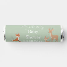 Bebé shower de animales del bosque en verde salvia