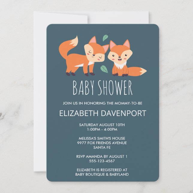 Bebé Shower de Zorros Naranjas Adorables (Anverso)