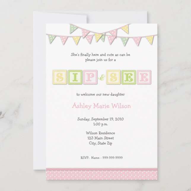 Bebé Sip y ver invitación (Anverso)