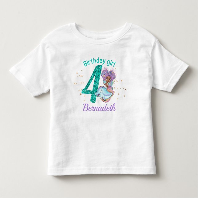 Bebé Sirena afroamericana con camiseta de cumpleaños nú (Anverso)