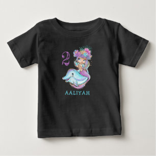 Bebé Sirena pequeña con camiseta de cumpleaños de delfí