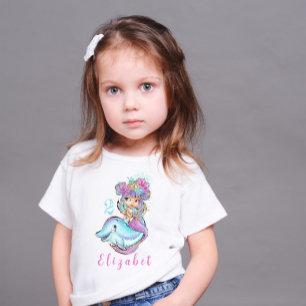 Bebé Sirena rubia y delfín con camiseta de cumpleaños