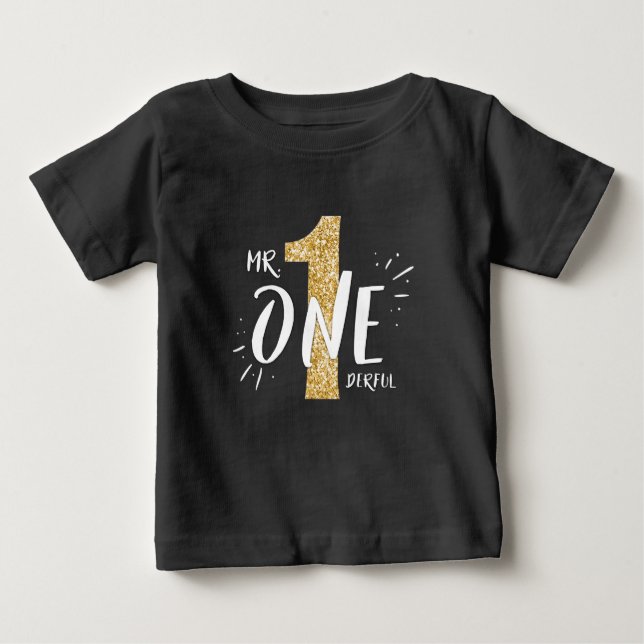 Bebé Sr Onemaravilloso Camiseta de cumpleaños Niño Oro  (Anverso)