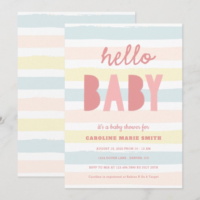 Bebe Stripes Hola Invitación Baby Shower (Anverso / Reverso)