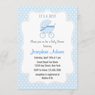 Bebe Stroller Baby Shower Invitación Azul
