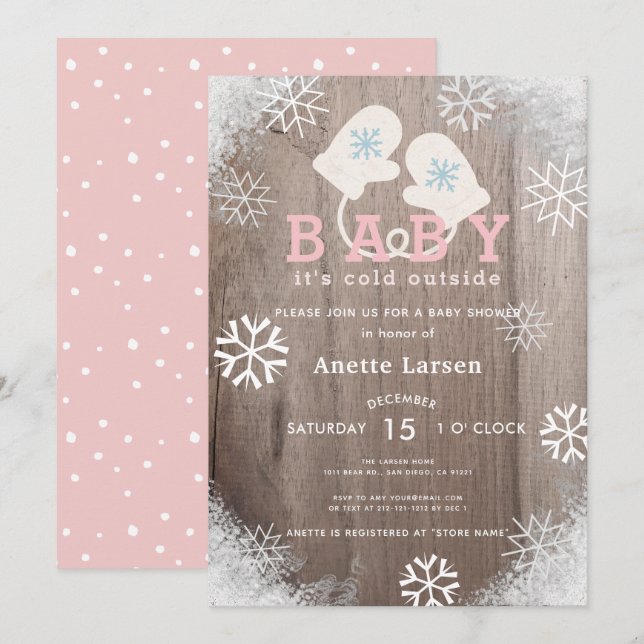 Bebé Su Frío Fuera Invitación A La Ducha Rosa (Anverso / Reverso)