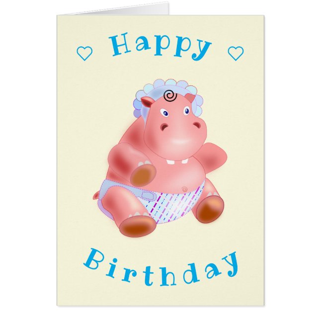 Bebé tarjeta de cumpleaños Hippo - Su nombre de te (Frente)