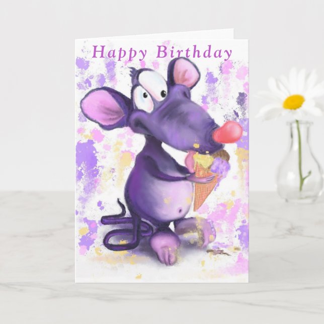 Bebé Tarjeta de cumpleaños Ratón púrpura con Helad (Planta pequeña)