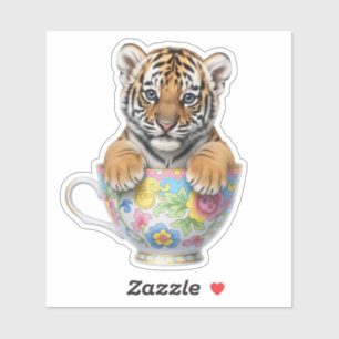 Bebé tigre lindo en pegatina de vinilo personaliza