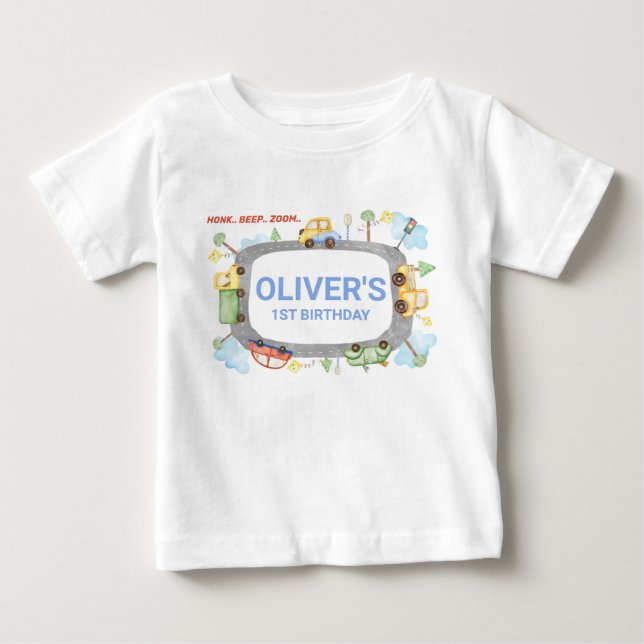 Bebé Transporte personalizado de niños primera camiseta (Anverso)