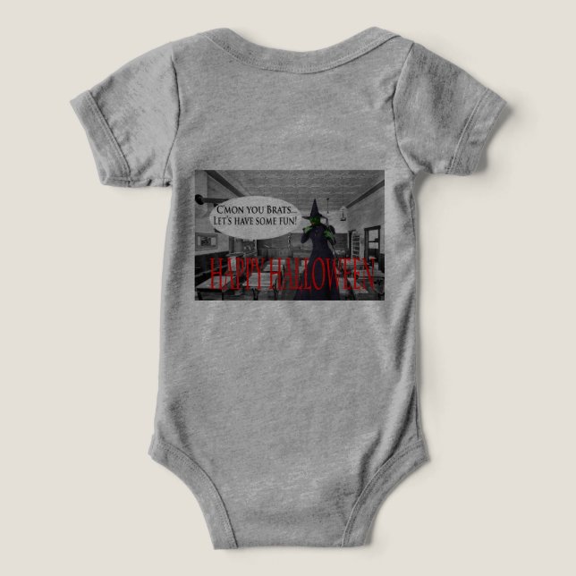 bebé una pieza feliz gato de bruja de halloween (Diseño Reverso )