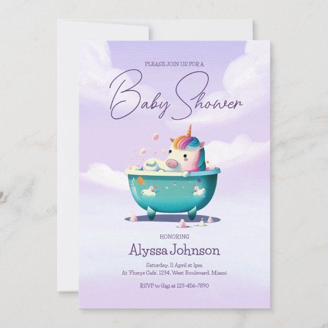 Bebé Unicornio | Invitación de Baby Shower (Anverso)