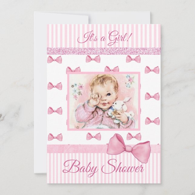 Bebé Vintage Pink dobla la invitación Baby Shower (Anverso)