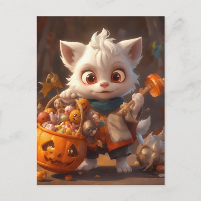 Bebé Werewolf con tarjeta postal de cesta de caram (Anverso)