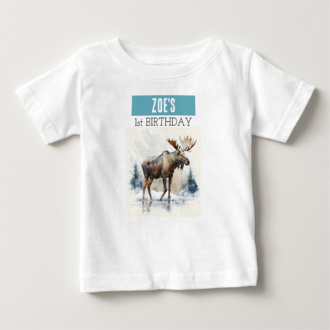 Bebé Winter Vibes Moose - Camiseta de primer cumpleaños (Anverso)