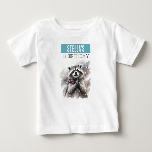 Bebé Winter Vibes Raccoon - Camiseta de primer cumpleañ (Anverso)
