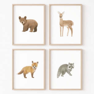 Bebé Woodland Animales Nursery Decor Set de 4