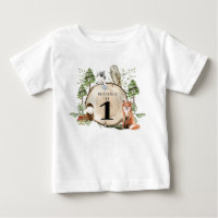 Woodland Animals Boy primera camiseta de cumpleaño