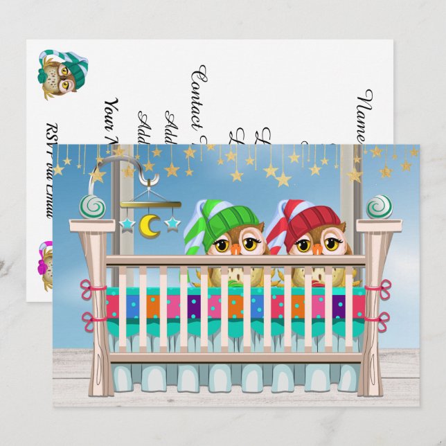 ¡Bebé x 2 Afortunados! Invitación de gemelos (Anverso / Reverso)