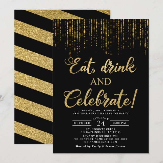 Bebe y celebra invitación a Fiesta de Año Nuevo (Anverso / Reverso)