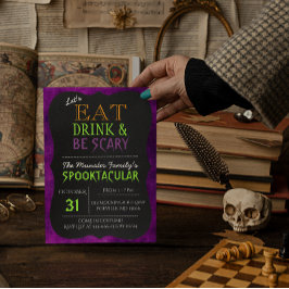 Bebe y da miedo a la invitación de Halloween púrpu
