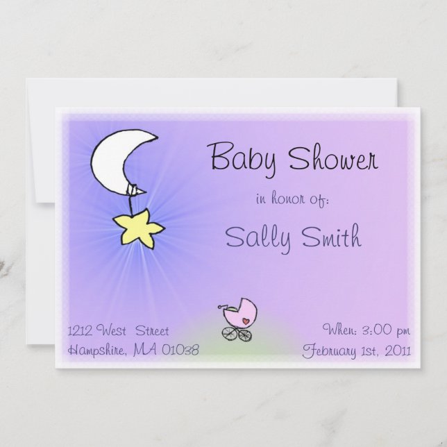 Bebé y luna - Invitaciones a la ducha para bebés (Anverso)