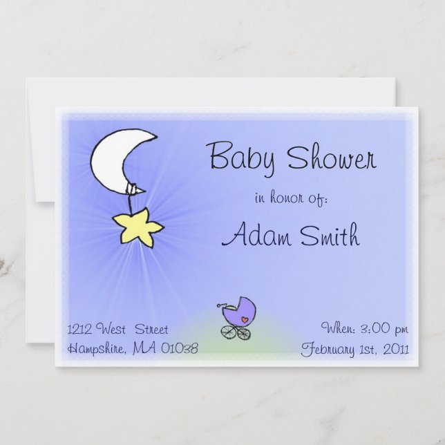 Bebé y luna - Invitaciones para la ducha para bebé (Anverso)