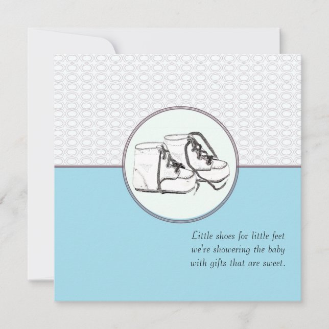 Bebe zapatillas retro Baby Shower Invitación azul (Anverso)