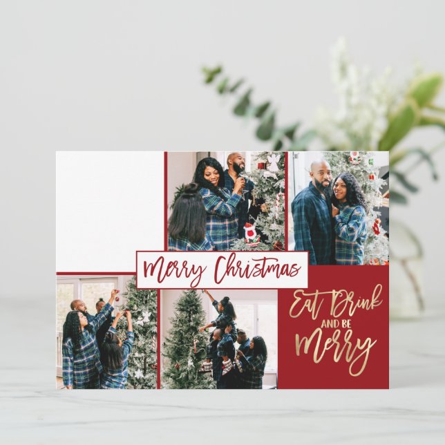 Beber merry Navidad Poinsettia Floral Foto (Anverso de pie)