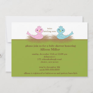 Bebés Aves TWINS Invitación Baby Shower