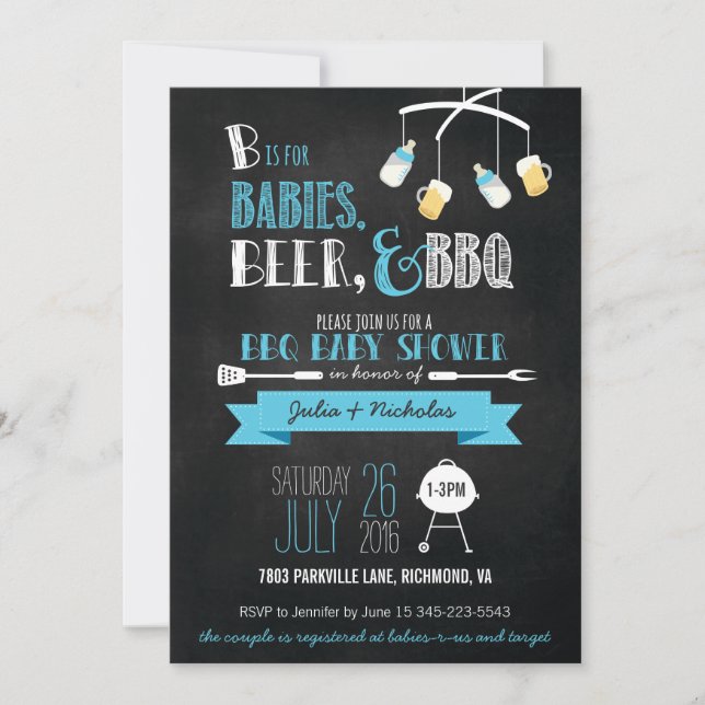 Bebés azules, cerveza y barbacoa Invitación Baby S (Anverso)