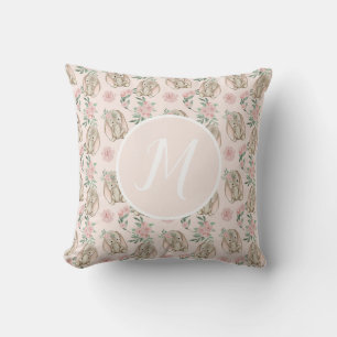 Bebés Bunnies Monograma Rosa Cojín decorativo