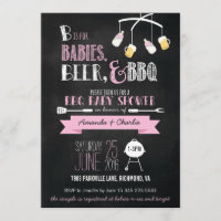 Bebés, cerveza y invitación rosados del Bbq Baby