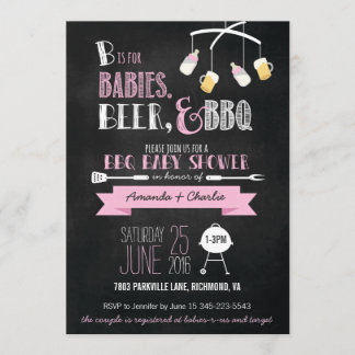 Bebés, cerveza y invitación rosados del Bbq Baby