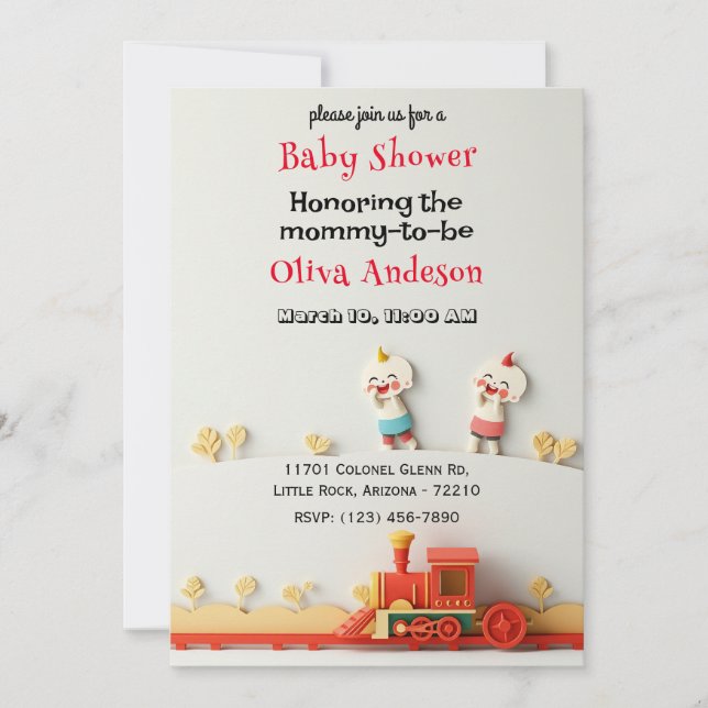 Bebés con tarjeta Baby Shower de tren (Anverso)
