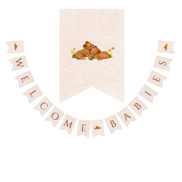 Bebés de bienvenida pancarta de mellizos neutros d