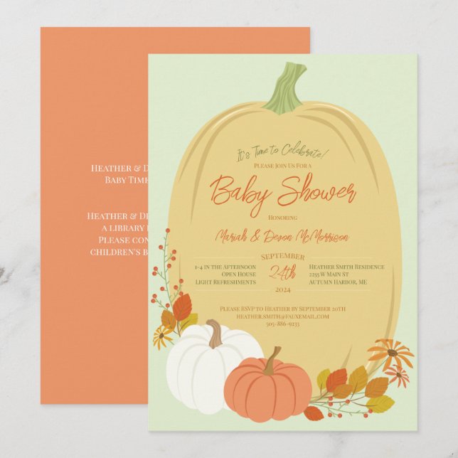 Bebés de calabazas de otoño invitaciones a ducha d (Anverso / Reverso)