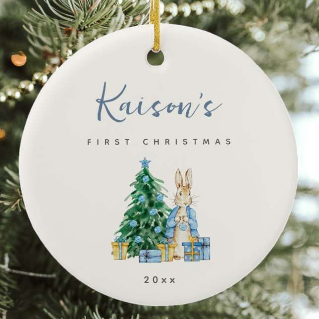 Bebés de conejo azul primer ornamento cerámico de  (Subido por el creador)