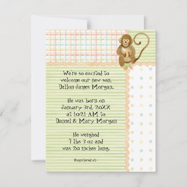 Bebés de la selva, invitación 3 del nacimiento del (Anverso)