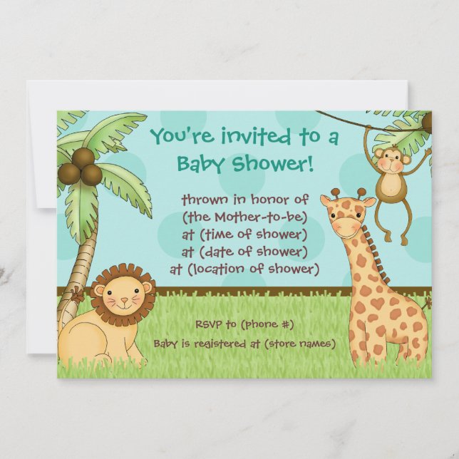Bebés de la selva - invitación de Baby Shower (Anverso)