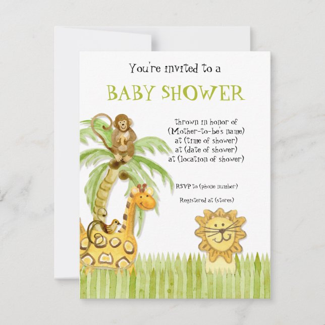 Bebés de la selva, invitación de Baby Shower del (Anverso)