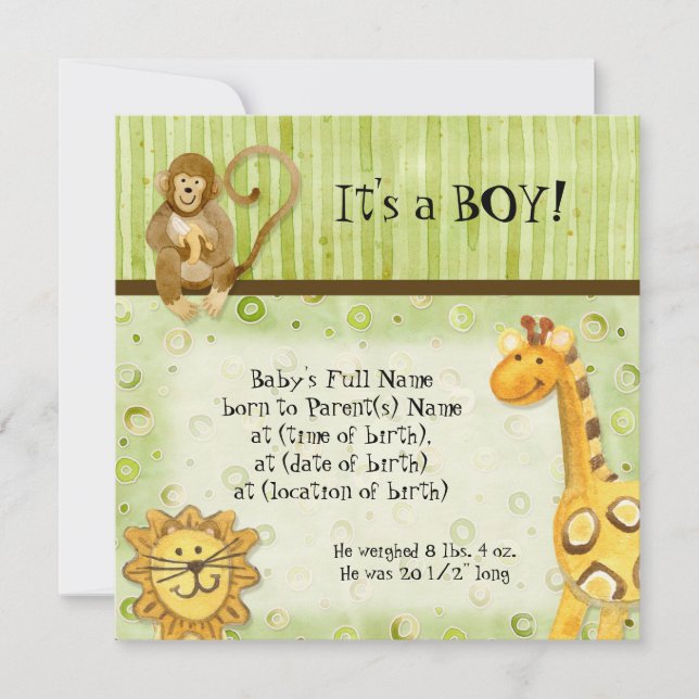 Bebés de la selva, invitación del nacimiento del (Anverso)