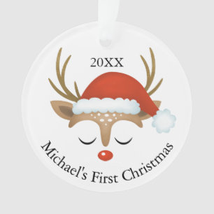 Bebés de reno lindo primer ornamento de foto navid